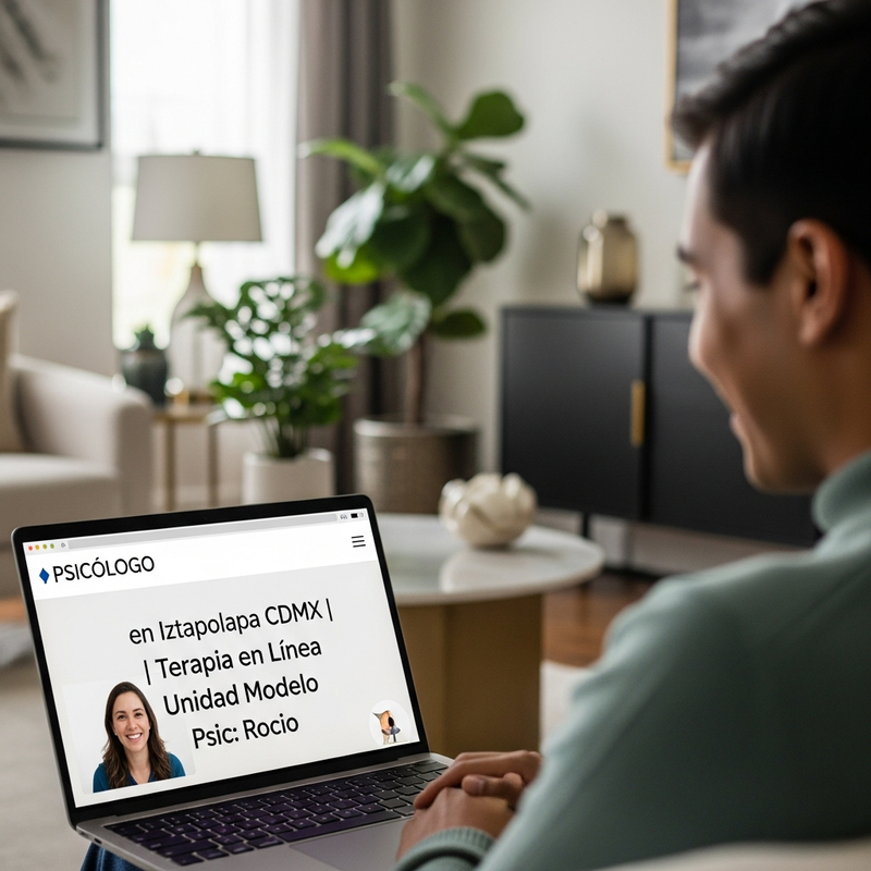 Persona en sesión de terapia en línea desde casa